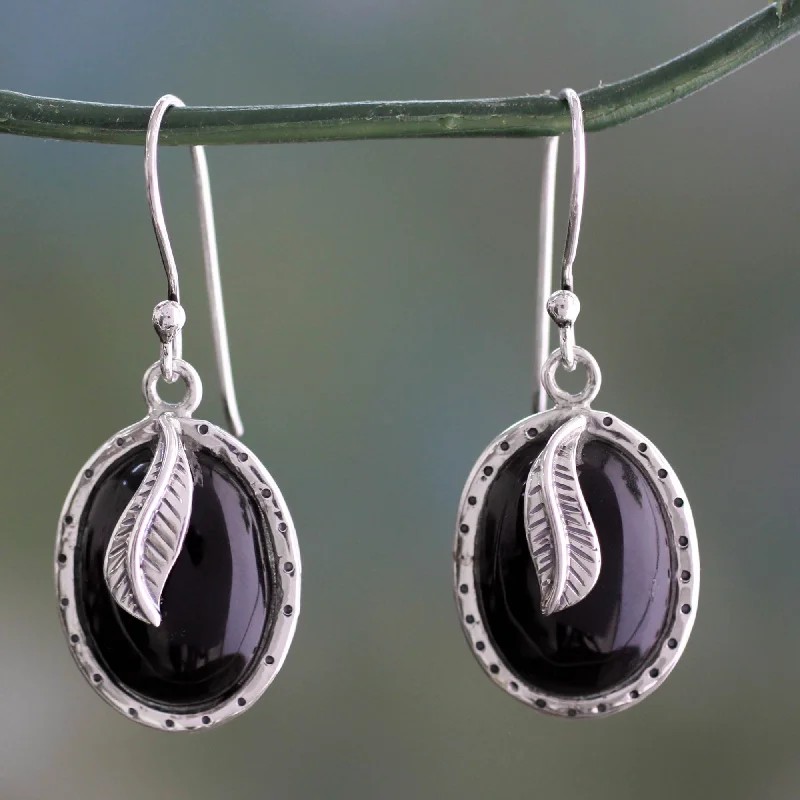 Big Discounts On Elegant Jewelry Collections Tender Leaves India Fair Trade Onyx and Sterling Silver Dangle Earrings