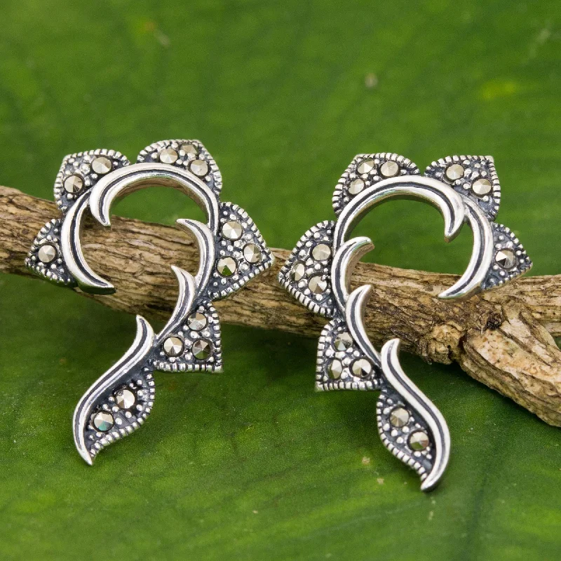 Unique Jewelry For Less – Shop The Sale Now The Dearest Marcasite & Silver Curved Button Earrings
