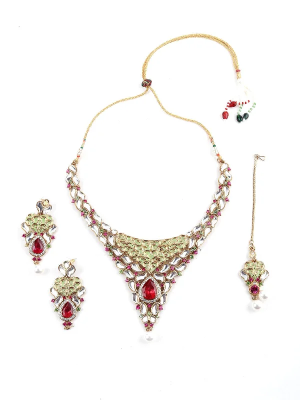 Must-Have Jewelry At Unbelievable Discounts Odette Women Pink And Light Mint Kundan Choker Necklace Set