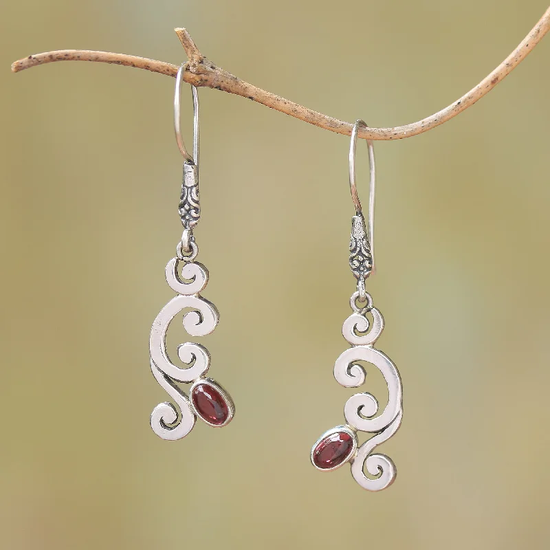 Your Dream Jewelry At Dream Prices Tropical Treasure Curl Pattern Garnet Dangle Earrings from Bali