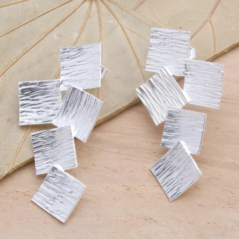 Shop Elegant Jewelry At Unbeatable Prices Tumbling Squares Modern Square Drop Earrings in Sterling Silver