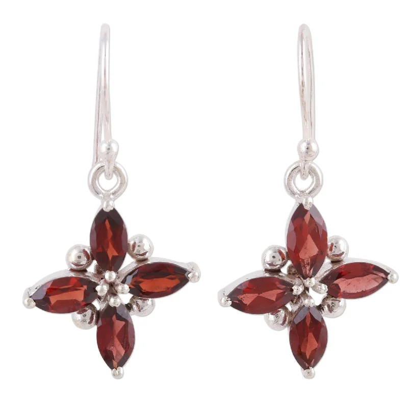 Fine Jewelry, Limited-Time Offers Available Twinkling Scarlet Garnet Earrings Set in Rhodium Plated Sterling Silver