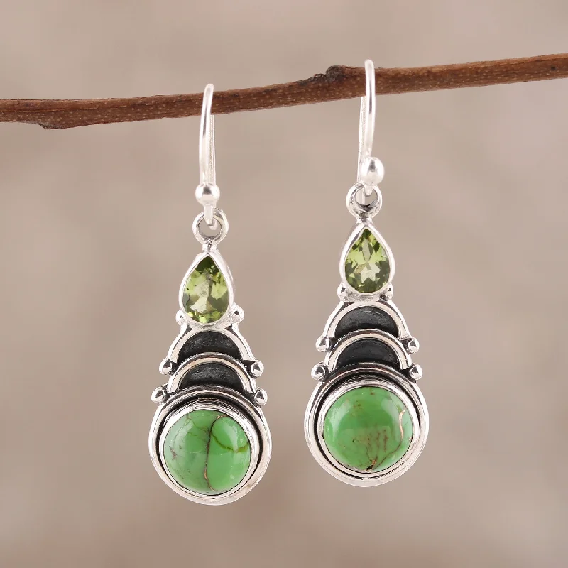 Discounted Jewelry For A Glamorous Look Verdant Arches Peridot and Green Composite Turquoise Dangle Earrings Discounted Jewelry For A Glamorous Look Verdant Arches Peridot and Green Composite Turquoise Dangle Earrings