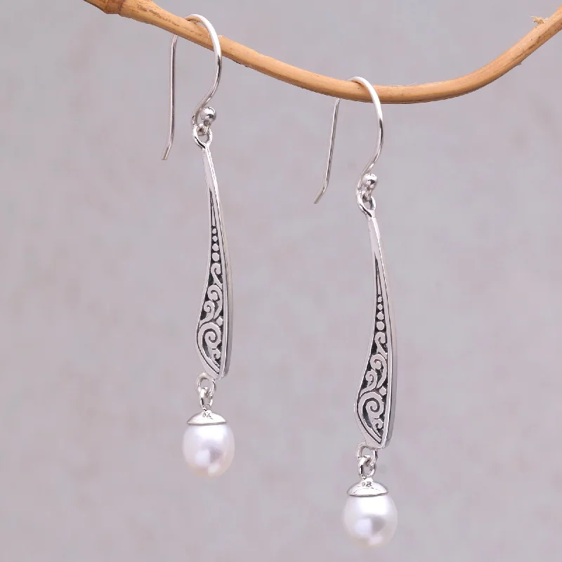 Final Call For Exquisite Jewelry At Reduced Rates Vine Blades Vine Motif Cultured Pearl Dangle Earrings from Indonesia