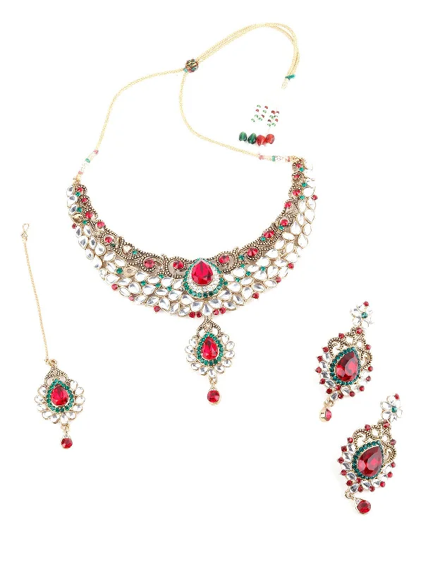 Once-A-Year Jewelry Sale – Grab Your Favorites Now Odette Women White, Green And Red Kundan Choker Necklace Set