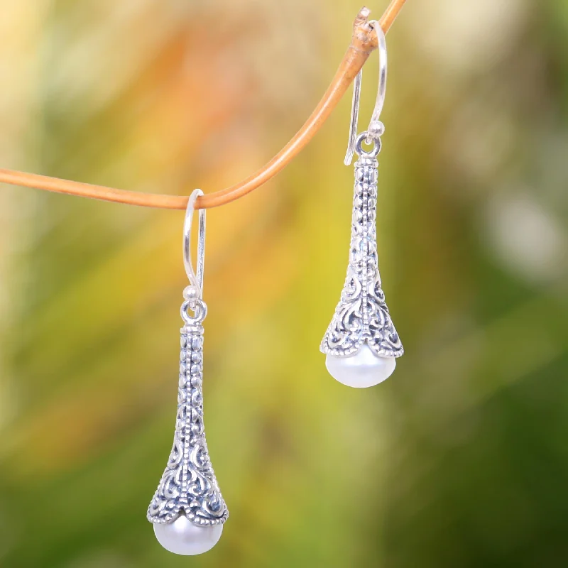 Exclusive Jewelry Sale – Grab Timeless Pieces Now White Honeysuckle Silver 925 Elongated Balinese Earrings with Cultured Pearl