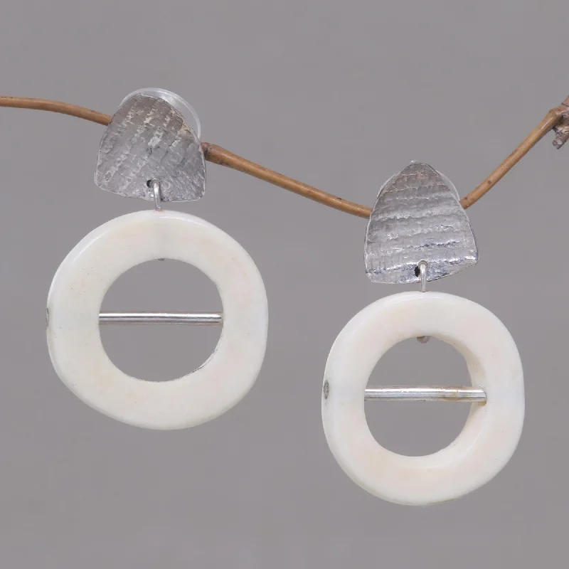 Limited-Time Offer On Premium Jewelry Collections White Nights Artisan Crafted Bone and Sterling Silver Earrings from Bali