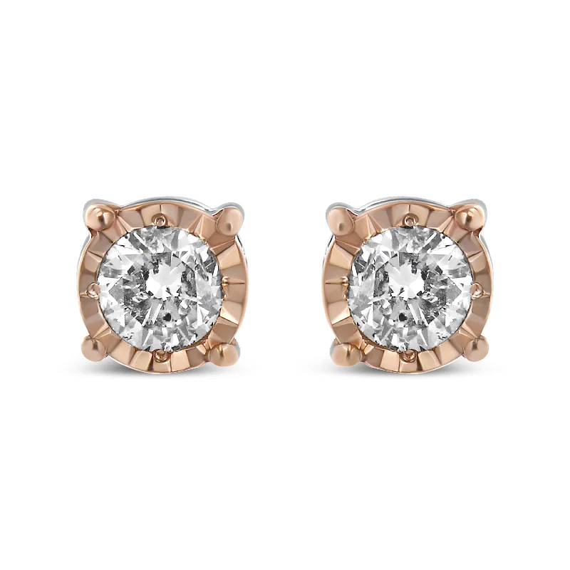 Shop Dazzling Jewelry At The Best Prices 10K Two-Tone Yellow & White Gold over .925 Sterling Silver 0.40 Cttw Round Diamond Miracle-Set Stud Earrings