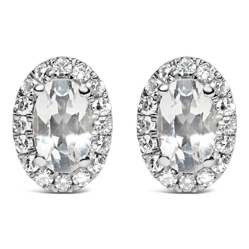 Discounted Jewelry For A Glamorous Look 10K White Gold 5x3 MM Oval Cut Birthstone and Diamond Halo Stud Earrings