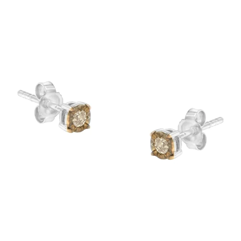 Premium Jewelry Now Available At Special Discounts 10K Yellow Gold over .925 Sterling Silver 1/10 Cttw Round Brilliant-Cut Champagne Diamond Miracle-Set Stud Earrings