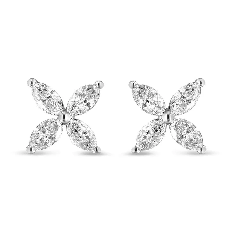 Seasonal Jewelry Deals – Elevate Your Style 14K White Gold 1.0 Cttw Marquise Diamond 8 Stone Floral Leaf Stud Earrings
