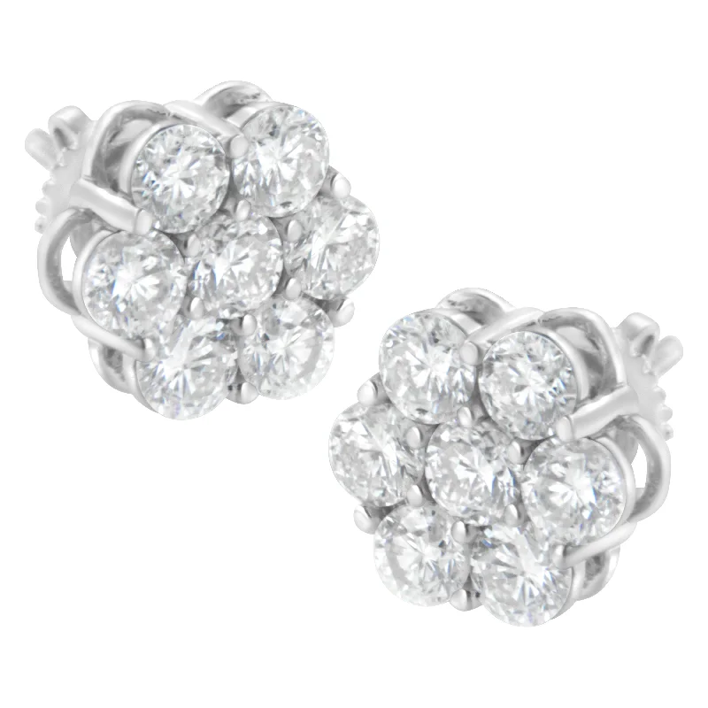 Limited-Stock Jewelry Sale – Once It's Gone, It's Gone 14K White Gold 2.0 Cttw Round Brilliant Cut Diamond Floral Cluster Screwback Stud Earrings
