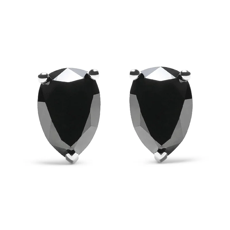 Shop Stylish Jewelry Now And Save Big 14K White Gold Treated Black Pear Shaped Solitaire Diamond 3 Prong Stud Earrings