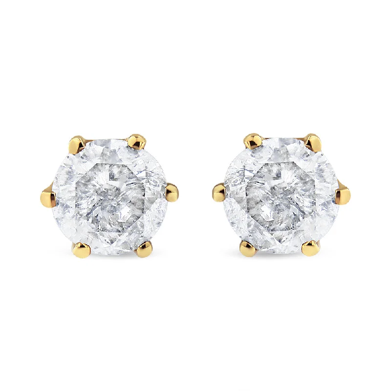 Flash Sale On Stunning Jewelry – Don't Miss Out 14K Yellow Gold 1-1/2 Cttw Round Brilliant-Cut Near Colorless Diamond Classic 6-Prong Stud Earrings with Screw Backs