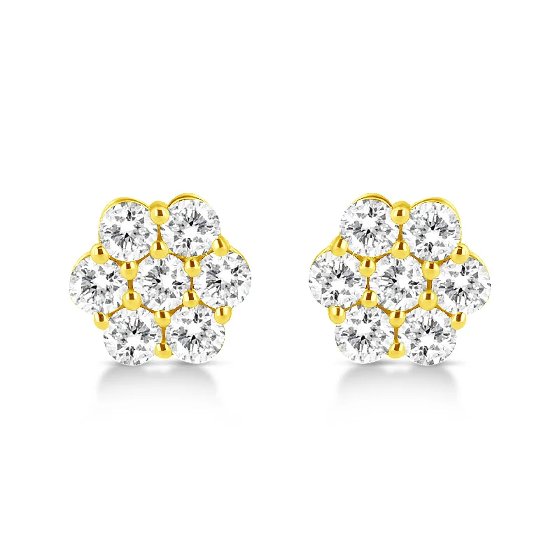 Handcrafted Jewelry Sale – Unique Designs At Low Prices 14K Yellow Gold 1/2 Cttw Brilliant Round Cut Diamond Floral Cluster Stud Earrings with Pushbacks