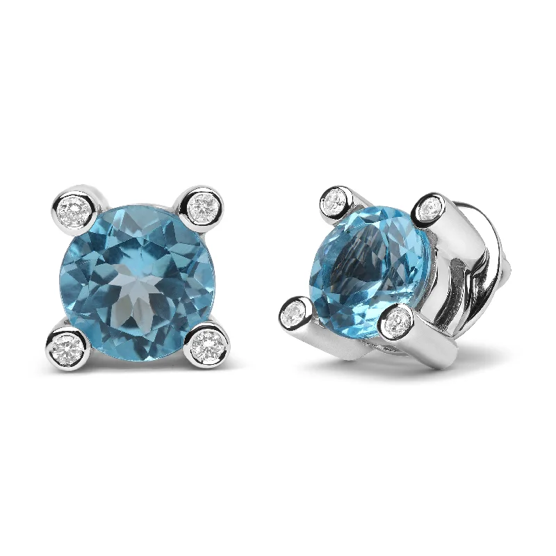 Bestselling Jewelry At Special Promotional Rates 18K White Gold 1/10 Cttw Round Bezel Diamond and 10x10mm Round Sky Blue Topaz Gemstone Stud Earrings