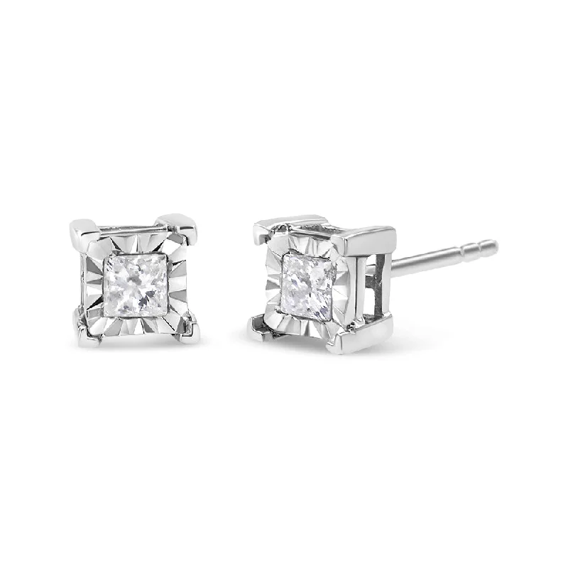 Luxury Jewelry At Unbeatable Discounts .925 Sterling Silver Miracle Set Princess-cut Diamond Solitaire Stud Earrings