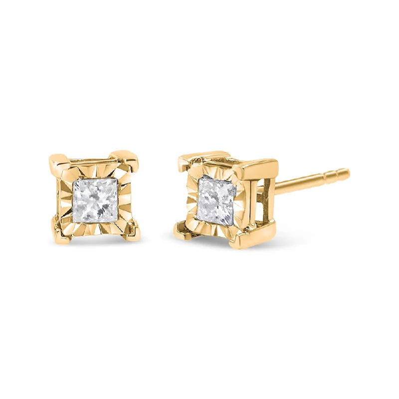 Trending Jewelry Styles Now At Limited-Time Discounts .925 Sterling Silver Miracle Set Princess-cut Diamond Solitaire Stud Earrings