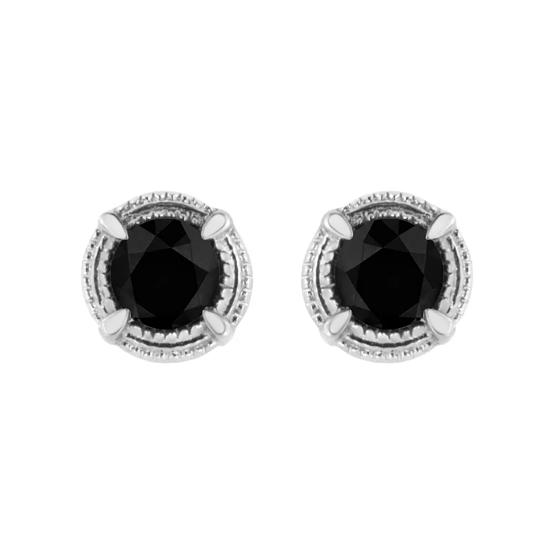 Huge Savings On Timeless Jewelry Collections .925 Sterling Silver Treated Colored Diamond Modern 4-Prong Solitaire Milgrain Stud Earrings