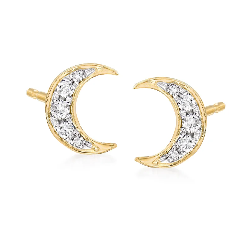 Grab Stylish Jewelry Before The Sale Ends Ross-Simons Diamond Moon Stud Earrings in 18kt Gold Over Sterling
