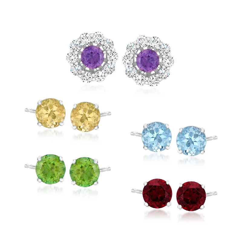 Buy More, Save More – Special Jewelry Discounts Ross-Simons Multi-Gemstone Jewelry Set: 5 Pairs Of Stud Earrings With Earring Jackets in Sterling Silver