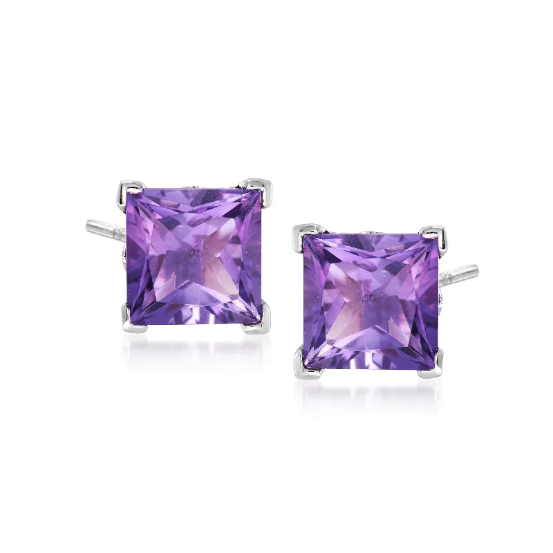 Jewelry Clearance Sale – Final Reductions Ross-Simons Princess-Cut Amethyst Stud Earrings in Sterling Silver