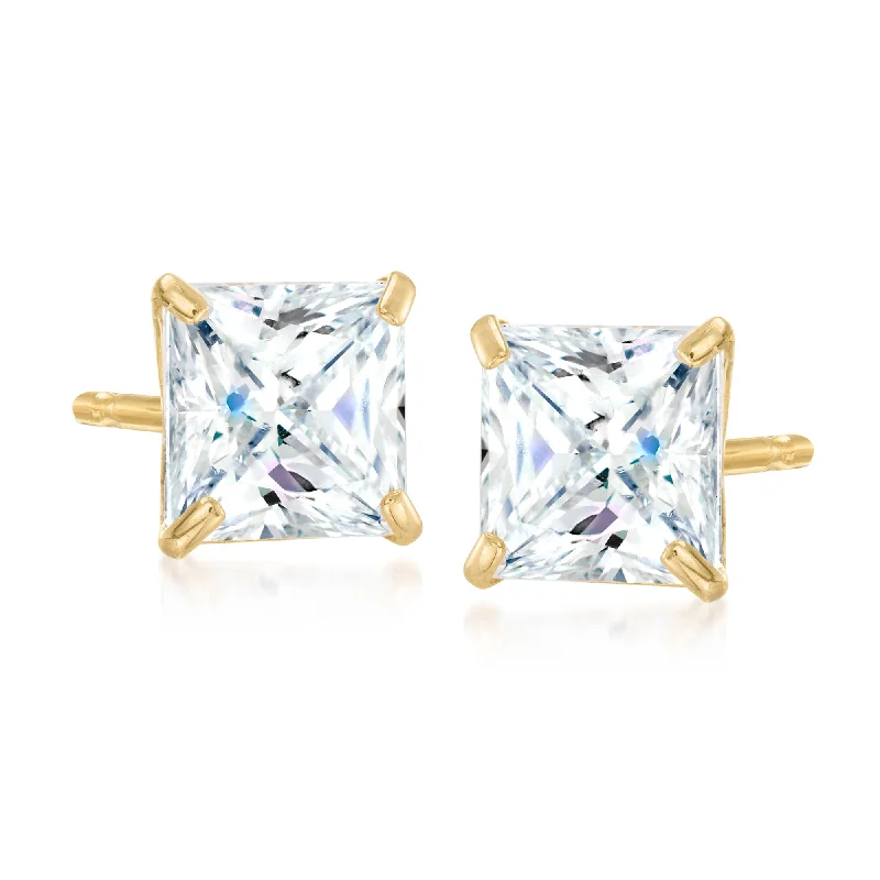 Timeless Jewelry At Special Discount Rates Ross-Simons Princess-Cut CZ Stud Earrings in 14kt Yellow Gold