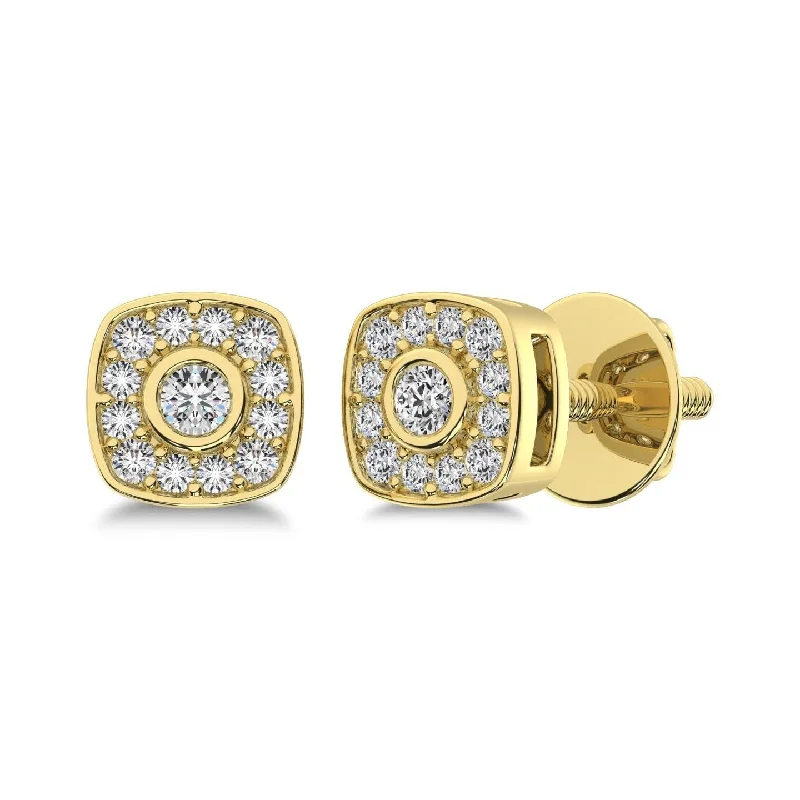Upgrade Your Jewelry Collection For Less 10K Yellow Gold 1/5 Ct.Tw. Diamond Square Shape Stud Earrings