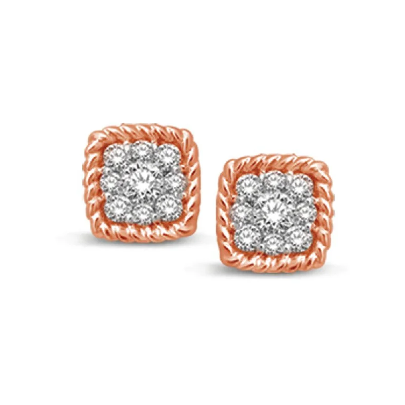 Premium Diamond Jewelry At Once-In-A-Lifetime Discounts 14K Rose Gold 1/5 Ctw Diamond Square Flower Stud Earrings