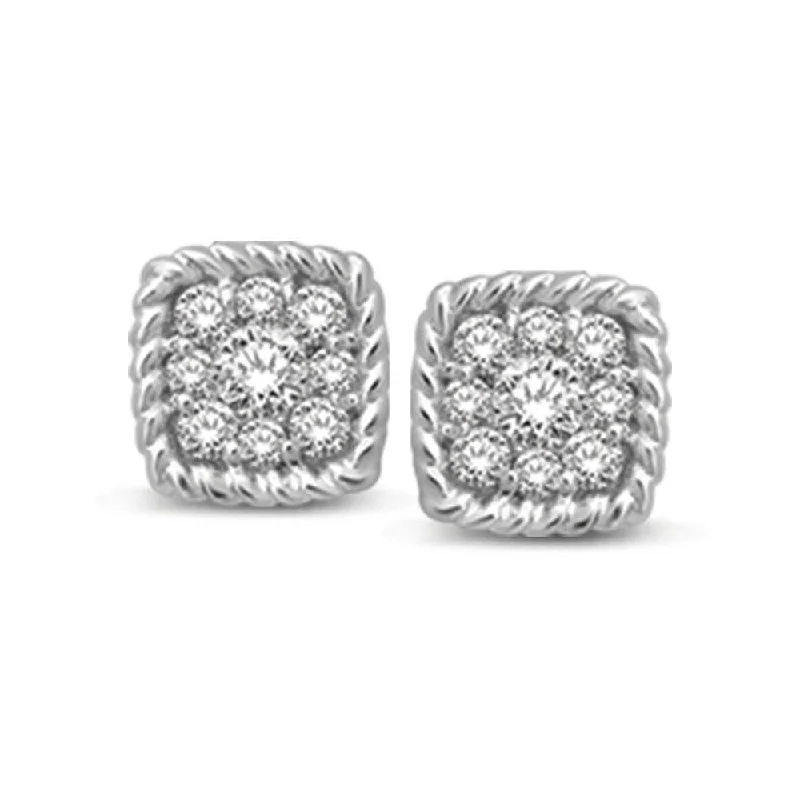 Stunning Jewelry Pieces At The Lowest Prices Ever 14K White Gold 1/5 Ctw Diamond Square Flower Stud Earrings