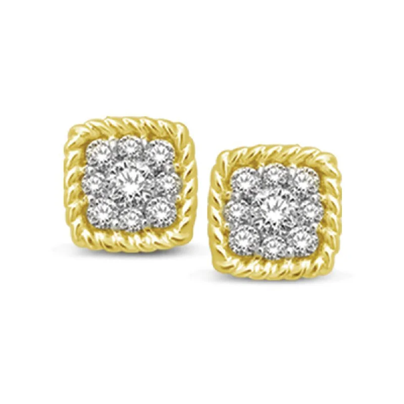 Dainty And Elegant Jewelry Now At Reduced Prices 14K Yellow Gold 1/5 Ctw Diamond Square Flower Stud Earrings