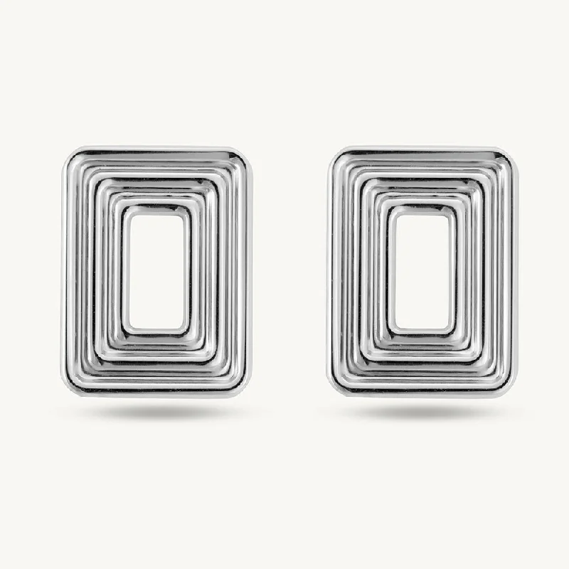 Classic And Modern Jewelry Styles On Sale Rectangular Silver Statement Stud Earrings