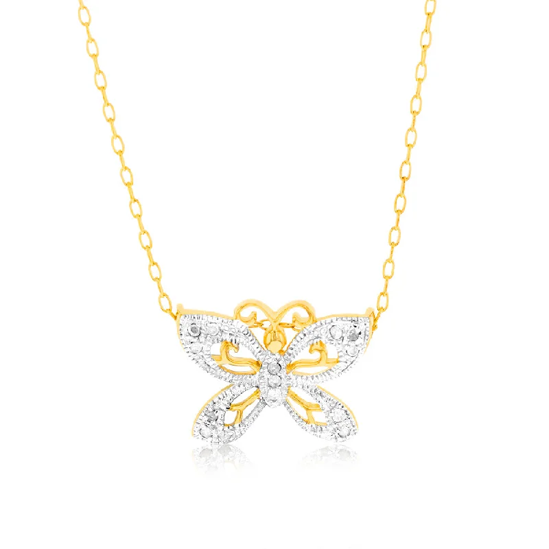 Clearance Sale On High-End Jewelry Collections 1/10 Carat Diamond Butterfly Pendant in Gold Plated Silver