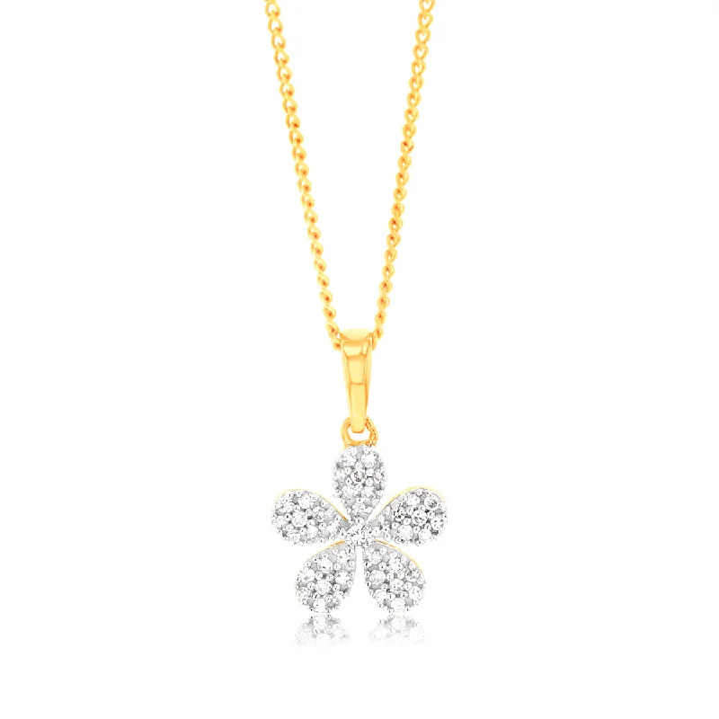 Premium Diamond Jewelry For Unforgettable Moments 1/10 Carat Diamond Flower Pendant in 9ct Yellow Gold