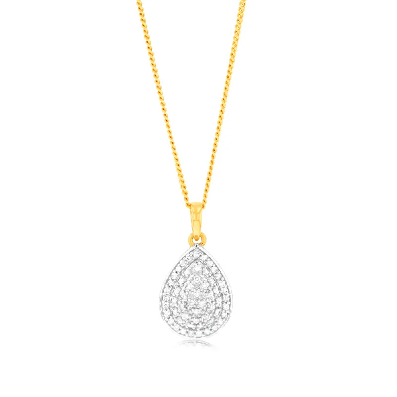 Versatile Layering Jewelry For Effortless Chic 1/4Carat Pear Shaped Diamond Pendant in 9ct Yellow Gold