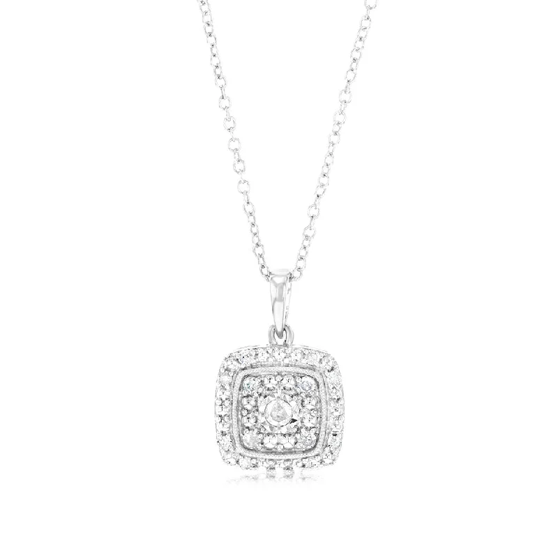 Seasonal Jewelry Sale – Upgrade Your Collection 1/6 Carat Diamond Cushion Pendant in Sterling Silver