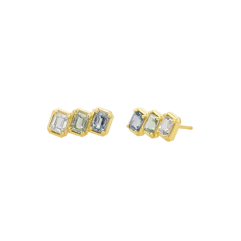 Exclusive Jewelry Discounts – Shop Now For Savings Emerald Cut Blue Ombré Trio Sapphire Earrings