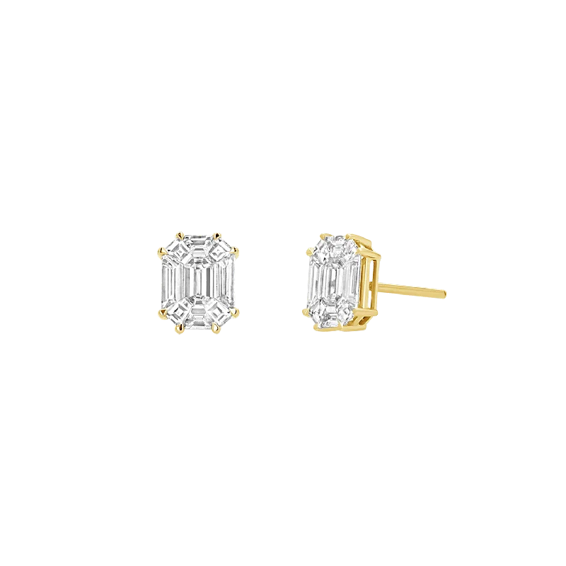 Last Chance To Grab Your Favorite Jewelry At A Discount Emerald Shape Illusion Set Diamond Stud Earrings