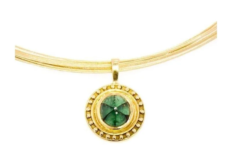 Get Your Favorite Jewelry At The Best Price Pendant with a Trapiche Emerald, Yellow Gold