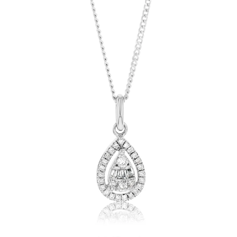 Big Discounts On Elegant Jewelry Collections 9ct White Gold 1/6 Carat Pear Shape Diamond Pendant