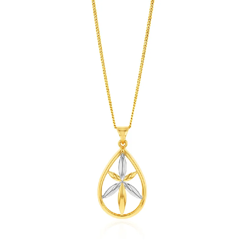 Shop Jewelry That Shines Without The High Price 9ct Yellow And White Gold Flower In Pear Shape Pendant