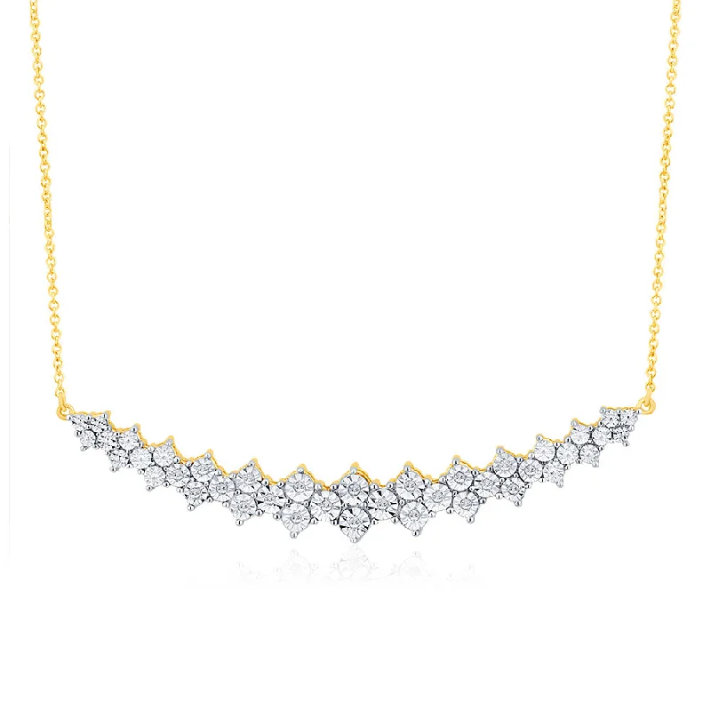 The Perfect Accessory For Less – Jewelry Sale Live 9ct Yellow Gold 1/10 Carat Diamond Curved Chain Necklace
