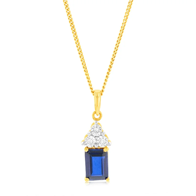Timeless Jewelry At Special Discount Rates 9ct Yellow Gold 7mm Created Sapphire And Diamond Pendant