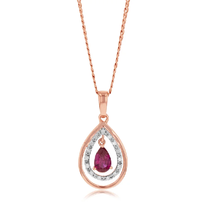 Jewelry Clearance Sale – Final Reductions 9ct Yellow Gold Diamond And Created Ruby Pendant