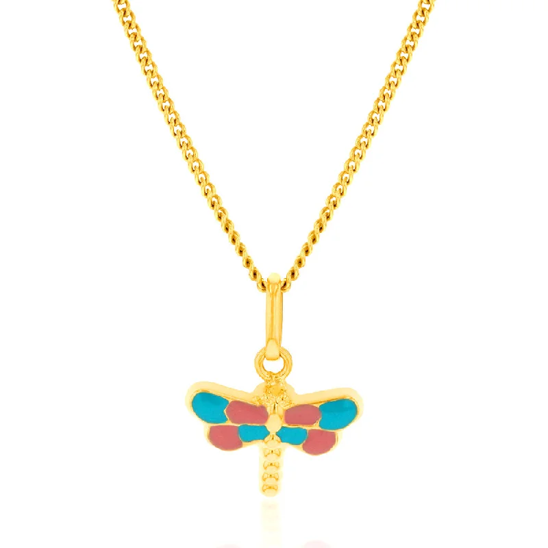 Exclusive Jewelry Sale – Shine For Less 9ct Yellow Gold Dragonfly Enamel Pendant