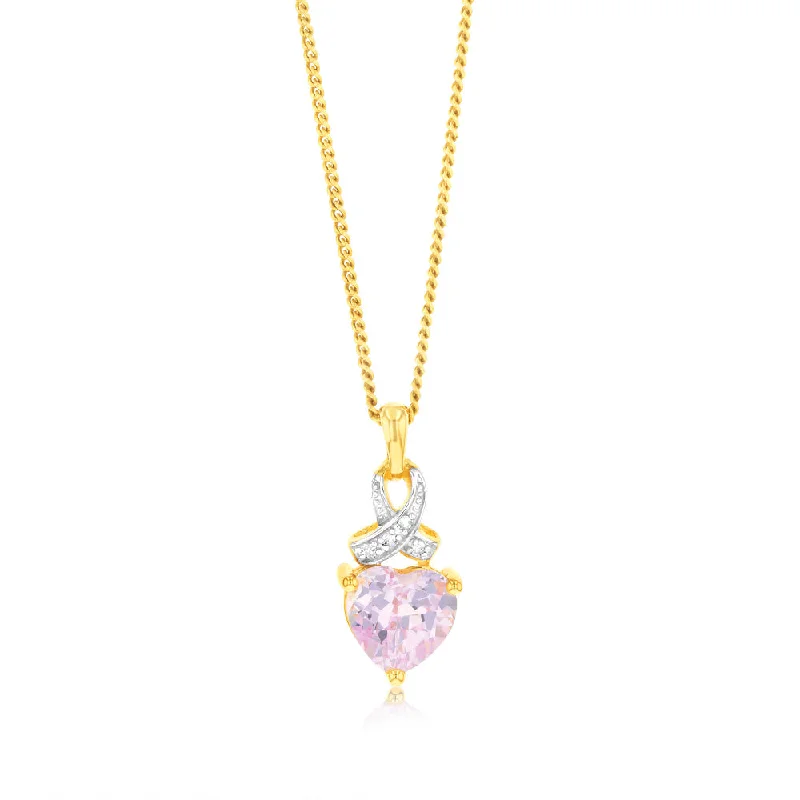 Handmade Pearl Jewelry For Timeless Elegance 9ct Yellow Gold Heart Shaped Created Sapphire & Diamond Pendant