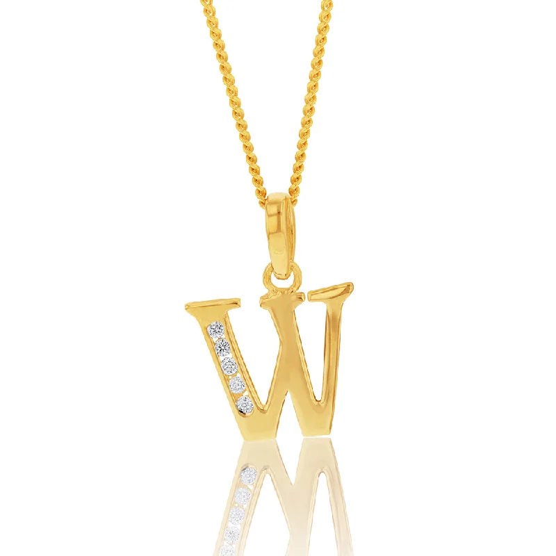 Get Your Favorite Jewelry At The Best Price 9ct Yellow Gold Initial W Zirconia Pendant