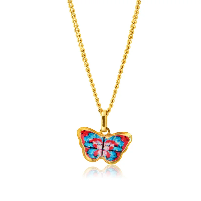 Discounted Jewelry For A Glamorous Look 9ct Yellow Gold Red and Blue Butterfly Pendant