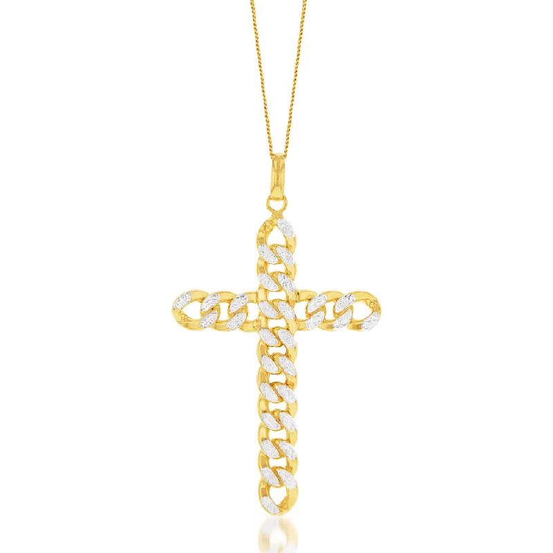 Luxury Jewelry At Unbeatable Discounts 9ct Yellow Gold Silverfilled Diamond Cut Curb Link Cross Pendant