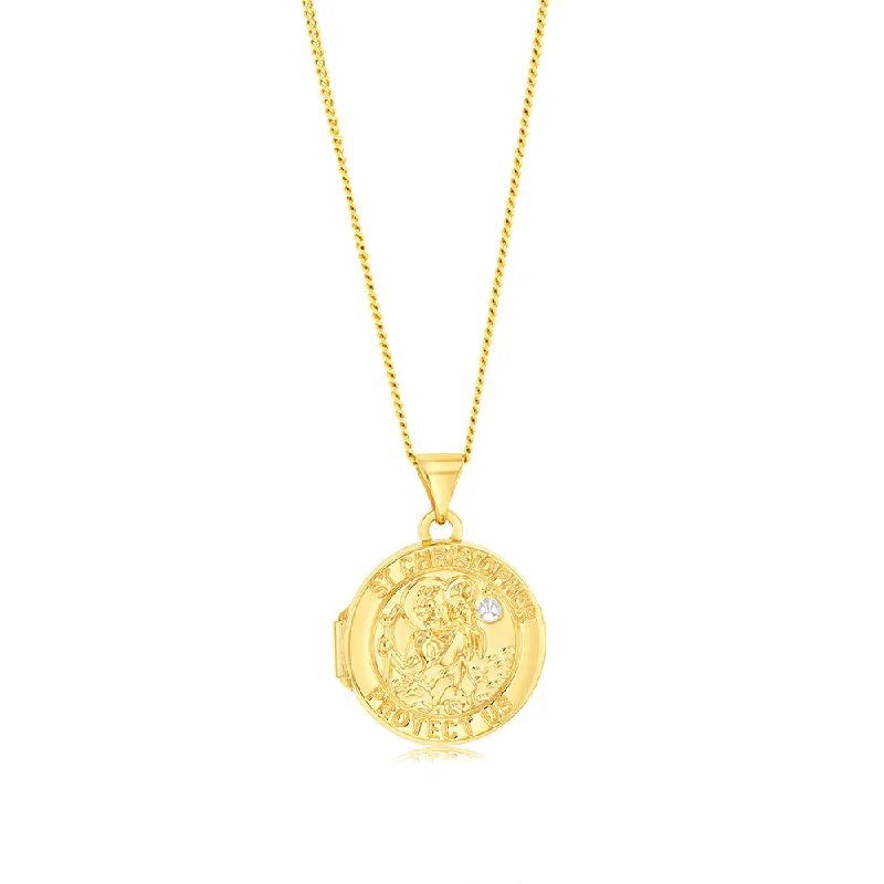 Dainty Floral Jewelry For Feminine Elegance 9ct Yellow Gold Two tone Round St Christopher 16mm Locket Pendant
